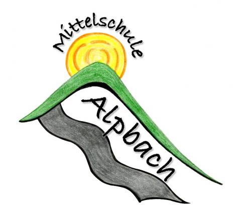 Logo der Mittelschule Alpbach, Sonne mit Bach